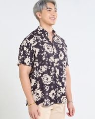 Áo Sơ Mi Nam F2 Linen  Nâu Hoa Tay Ngắn Tender Drit