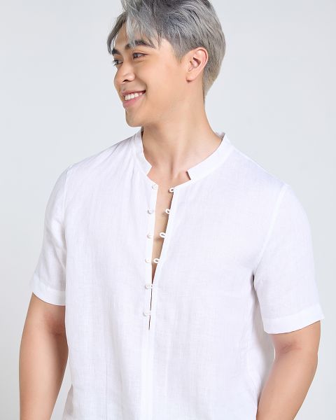 Áo Sơ Mi Nam F2  Linen Trắng Tay Ngắn Tender Drit