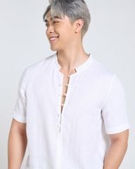 Áo Sơ Mi Nam F2  Linen Trắng Tay Ngắn Tender Drit