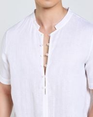 Áo Sơ Mi Nam F2  Linen Trắng Tay Ngắn Tender Drit