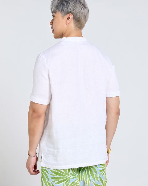 Áo Sơ Mi Nam F2  Linen Trắng Tay Ngắn Tender Drit