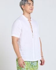 Áo Sơ Mi Nam F2  Linen Trắng Tay Ngắn Tender Drit
