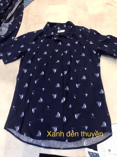 Áo Sơ Mi Nam F2 Linen Xanh Đen Thuyền Tay Ngắn Tender Drit