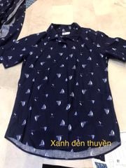 Áo Sơ Mi Nam F2 Linen Xanh Đen Thuyền Tay Ngắn Tender Drit