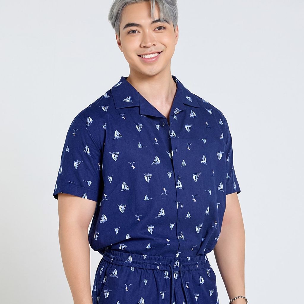 Áo Sơ Mi Nam F2 Linen Xanh Đen Thuyền Tay Ngắn Tender Drit