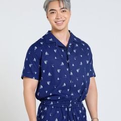 Áo Sơ Mi Nam F2 Linen Xanh Đen Thuyền Tay Ngắn Tender Drit