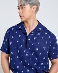 Áo Sơ Mi Nam F2 Linen Xanh Đen Thuyền Tay Ngắn Tender Drit