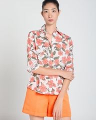 Áo Sơ Mi Nữ F2 Linen Cam Hoa Lá Xanh A Touch Of Effortless Elegance