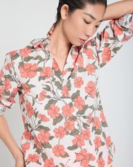 Áo Sơ Mi Nữ F2 Linen Cam Hoa Lá Xanh A Touch Of Effortless Elegance