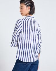 Áo Sơ Mi Nữ F2 Nữ Linen Trắng Sọc Xanh Tender Drit