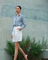 Áo Sơ Mi Nữ F2 Nữ Linen Trắng Sọc Xanh Tender Drit