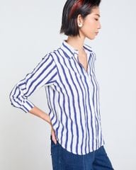 Áo Sơ Mi Nữ F2 Nữ Linen Trắng Sọc Xanh Tender Drit