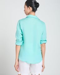 Áo Sơ Mi Nữ F2 Linen Xanh A Touch Of Effortless Elegance