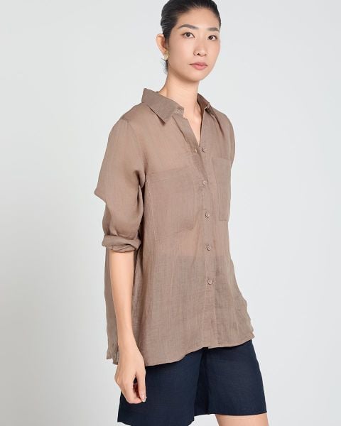 Áo Sơ Mi Nữ F2 Linen Nữ Nâu A Touch Of Effortless Elegance