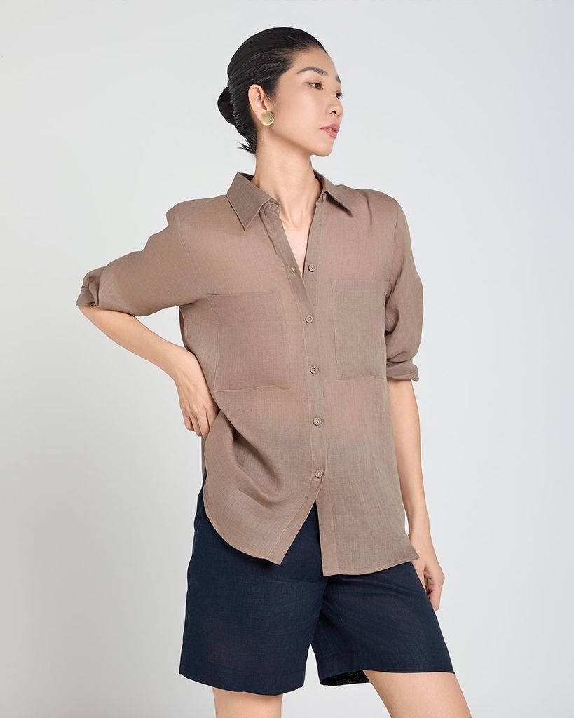 Áo Sơ Mi Nữ F2 Linen Nữ Nâu A Touch Of Effortless Elegance