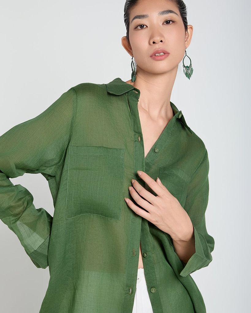 Áo Sơ Mi Nữ F2 Linen Nữ Xanh A Touch Of Effortless Elegance