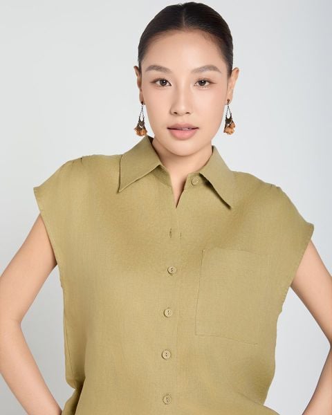 Áo Sơ Mi Nữ F2 Linen Xanh Lá Mạ A Touch Of Effortless Elegance