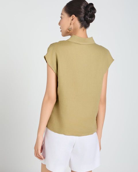Áo Sơ Mi Nữ F2 Linen Xanh Lá Mạ A Touch Of Effortless Elegance