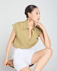 Áo Sơ Mi Nữ F2 Linen Xanh Lá Mạ A Touch Of Effortless Elegance