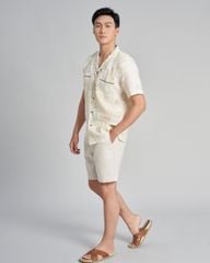 Áo Sơ Mi Nam F2 Linen Kem Hoa Holidays Vibes
