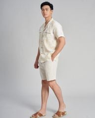 Áo Sơ Mi Nam F2 Linen Kem Hoa Holidays Vibes