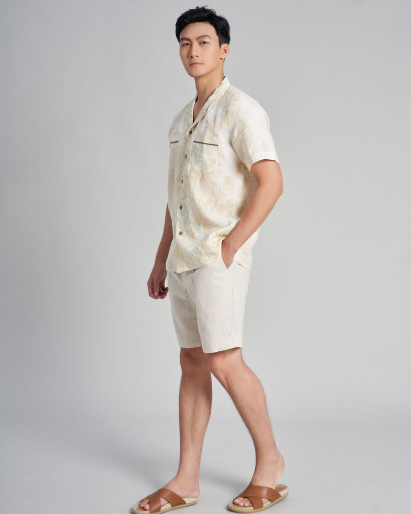 Quần Short Nam F2 Linen Trắng Kem Holidays Vibes