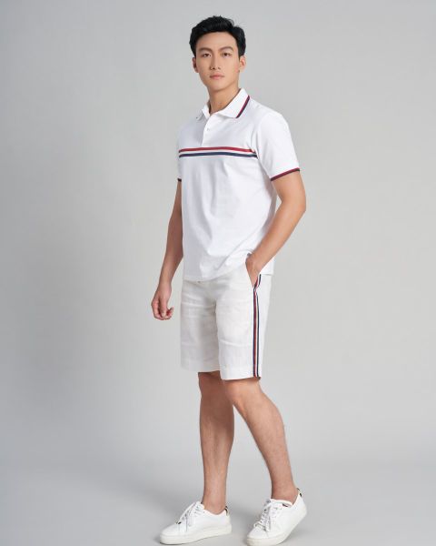Quần Short Nam F2 Linen Trắng Sọc Đỏ Holidays Vibes