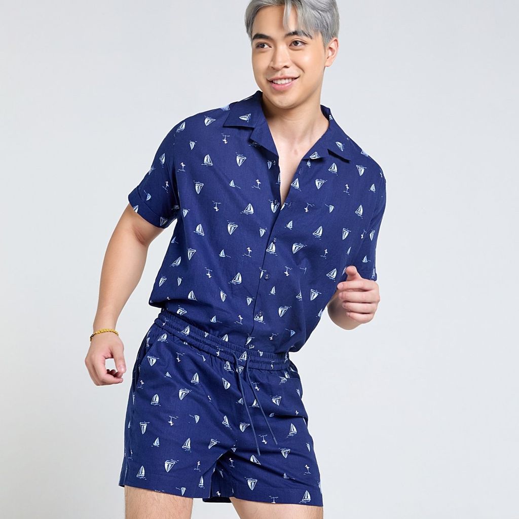 Quần Short Nam F2 Linen Xanh Đen Thuyền Tender Drit
