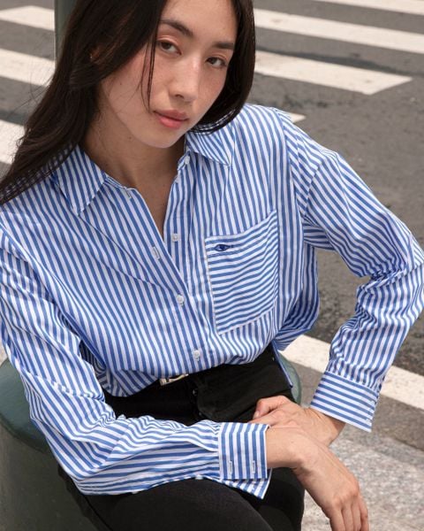 Áo Sơ Mi Nữ TheBlueTshirt New Pocket Oversize Shirt - BlueMade Stripe