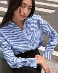 Áo Sơ Mi Nữ TheBlueTshirt New Pocket Oversize Shirt - BlueMade Stripe