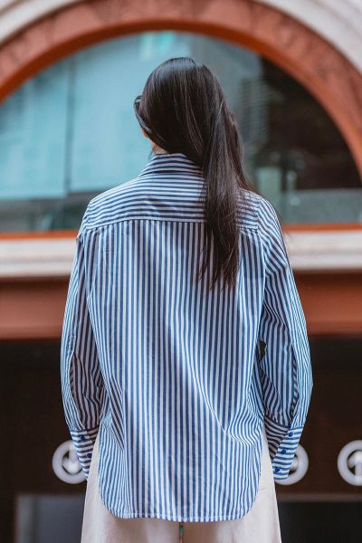 Áo Sơ Mi Nữ TheBlueTshirt Sydney Oversize Shirt - Blue Navy Stripe