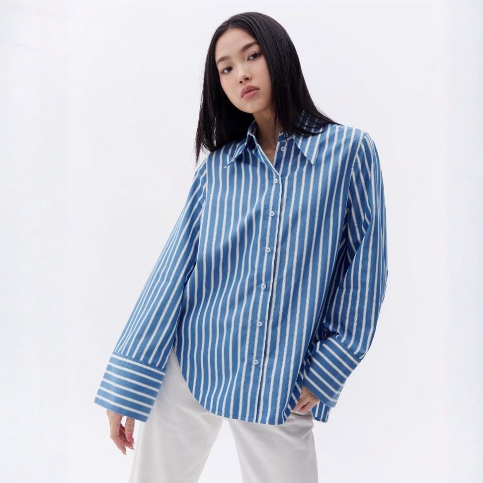 Áo Sơ Mi Nữ TheBlueTshirt sơ mi Sydney Oversize Shirt - Carbon Golden Blue Stripe