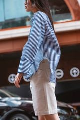 Áo Sơ Mi Nữ TheBlueTshirt Sydney Oversize Shirt - Blue Navy Stripe