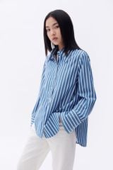 Áo Sơ Mi Nữ TheBlueTshirt sơ mi Sydney Oversize Shirt - Carbon Golden Blue Stripe