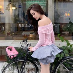 Áo Thun Nữ DOTTIE Dài Tay Nhún Ngực - Hồng - T1049