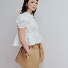 Chân Váy Nữ DOTTIE Ngắn Phối Vải Rút Nhún - Nâu - S0264