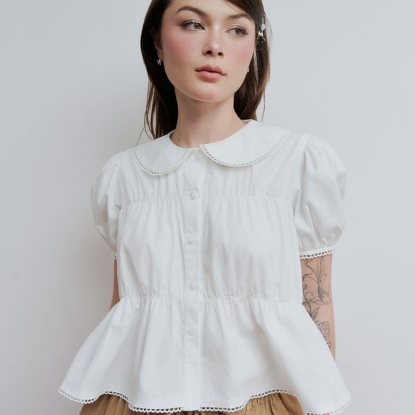 Chân Váy Nữ DOTTIE Ngắn Phối Vải Rút Nhún - Nâu - S0264