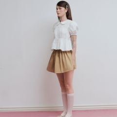 Chân Váy Nữ DOTTIE Ngắn Phối Vải Rút Nhún - Nâu - S0264