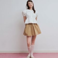 Chân Váy Nữ DOTTIE Ngắn Phối Vải Rút Nhún - Nâu - S0264