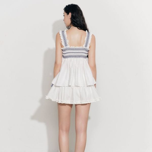 Áo Kiểu Nữ DOTTIE Chạy Smocking Trang Trí - Trắng - T1079