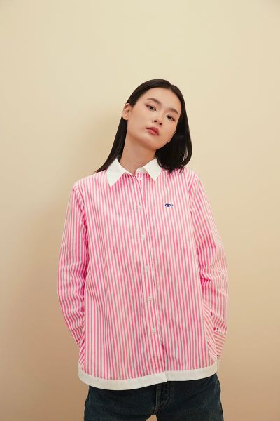 Áo Sơ Mi Nữ TheBlueTshirt Modern Arc Oversized Shirt - Pink Stripe