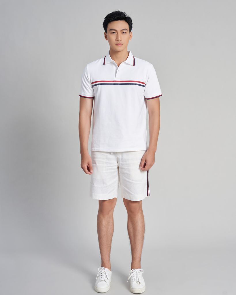 Quần Short Nam F2 Linen Trắng Sọc Đỏ Holidays Vibes