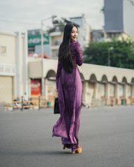 Quần Áo Dài Nữ F2 Lụa Tím Đậm