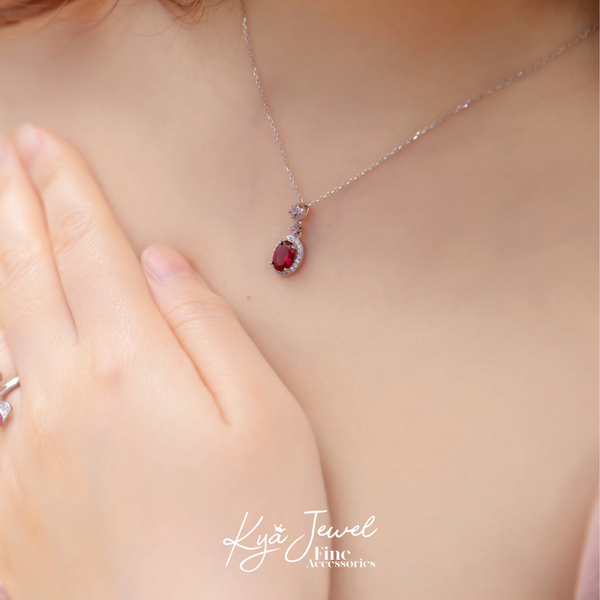 Dây Chuyền Nữ KYA JEWEL Bạc Đá Đỏ Hồng Quyến Rũ