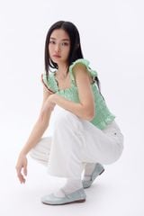 Áo Sơ Mi Nữ TheBlueTshirt Girly Top - Pearl Green Gingham ZigZag