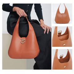 Túi Xách Tay Nữ THÁI TUẤN Hobo Khóa Gài Cách Điệu Màu Nâu