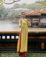 Áo Dài Nữ F2 Chiffon Vàng Pride Việt Nam - Không Kèm Quần