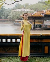 Áo Dài Nữ F2 Chiffon Vàng Pride Việt Nam - Không Kèm Quần