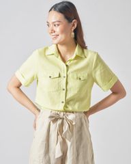 Áo Sơ Mi Nữ F2 Linen Xanh Cốm Hai Nắp Túi