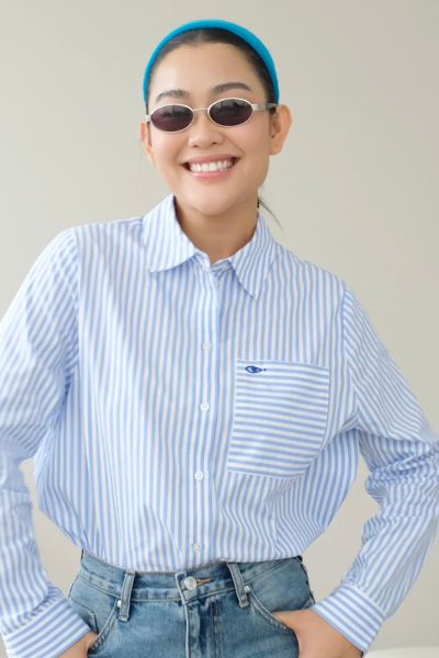 Áo Sơ Mi Nữ TheBlueTshirt New Pocket Oversize Shirt - People Stripe